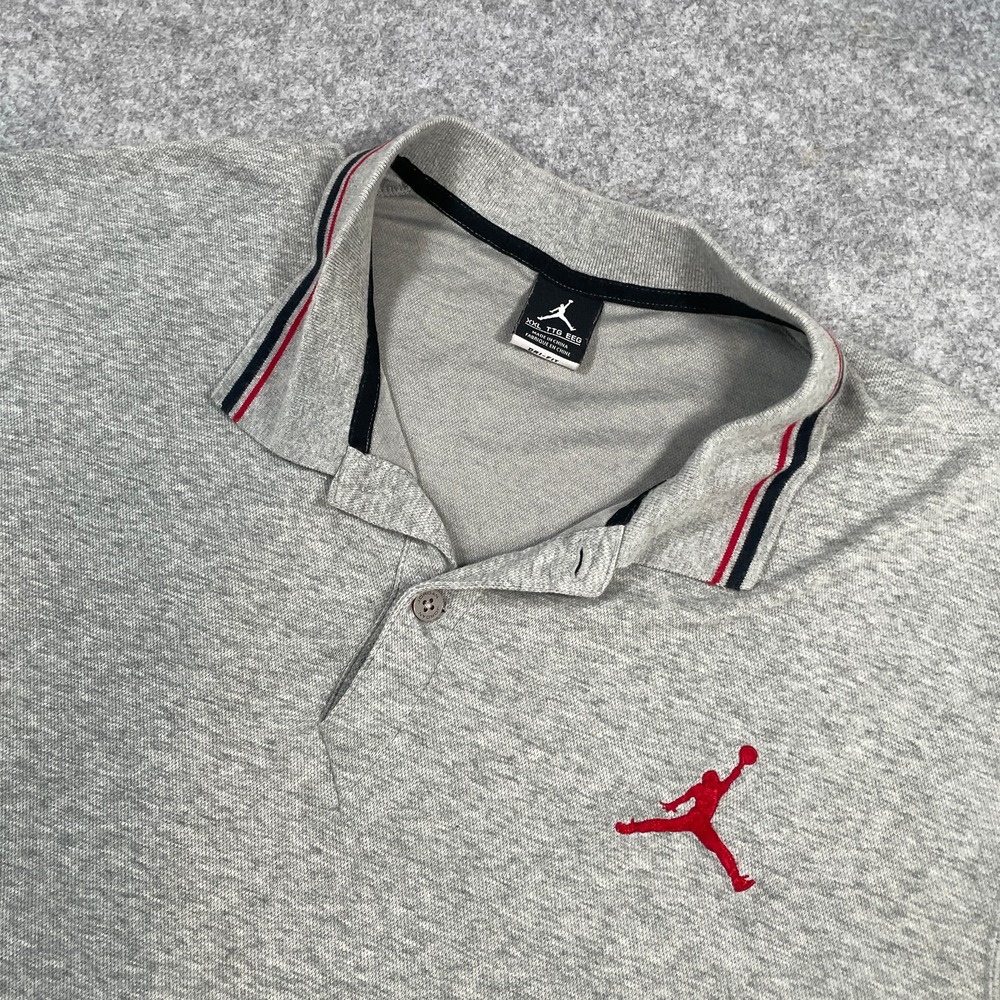 Jordan Mens Polo Shirt XXL Gray Short Sleeve Embroidered Jumpman Logo Tipped